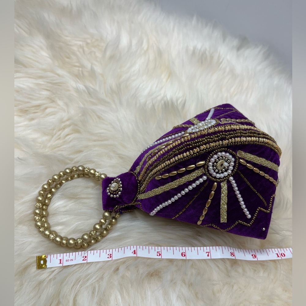 Fortune Cookie Bag Purple Velvet Encrusted with Beads NWOT - Picture 12 of 12